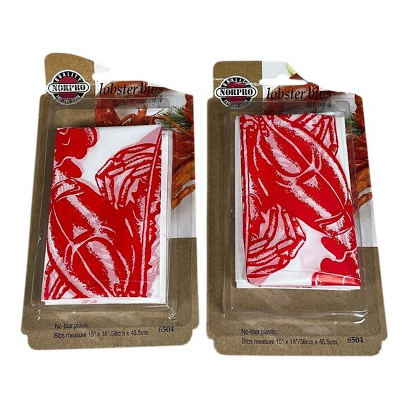 Quality Norpro New In Pack Lobster Bibs 2 Packs Set Of 4 Each No Tear Plastic - Picture 3 of 3
